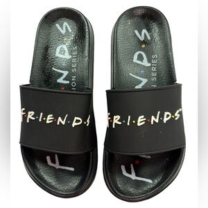 Friends Logo Graphic Slip-on Slides Black/White  Size 8 Unisex Preowned